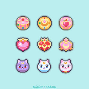 sailor moon badges by minimoonbun (on etsy)